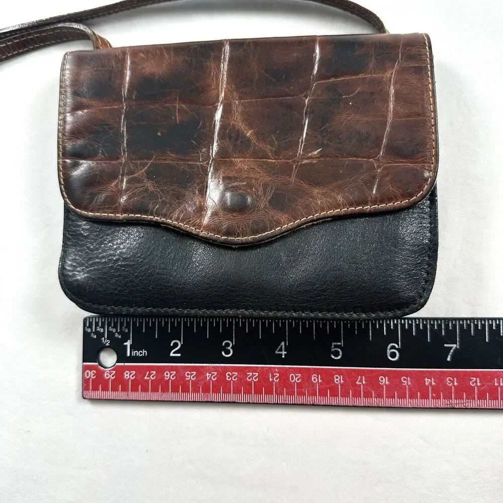 Furla Leather Crossbody Shoulder Purse Bag Mini Small Brown Black Italy VTG